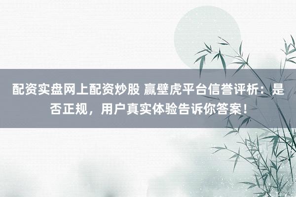 配资实盘网上配资炒股 赢壁虎平台信誉评析：是否正规，用户真实体验告诉你答案！