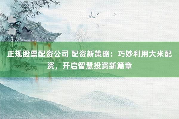 正规股票配资公司 配资新策略：巧妙利用大米配资，开启智慧投资新篇章