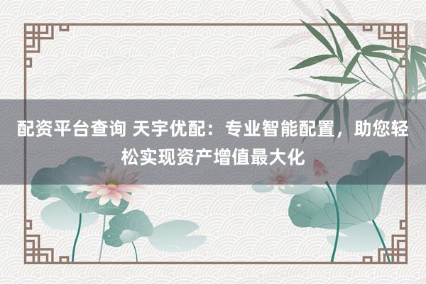 配资平台查询 天宇优配：专业智能配置，助您轻松实现资产增值最大化