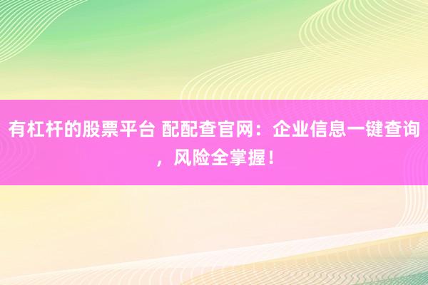 有杠杆的股票平台 配配查官网：企业信息一键查询，风险全掌握！