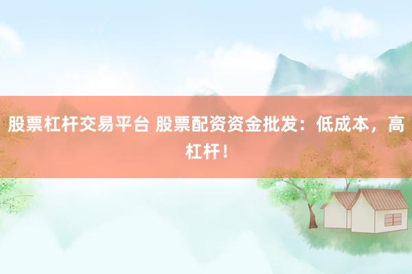 股票杠杆交易平台 股票配资资金批发：低成本，高杠杆！
