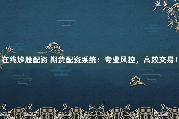 在线炒股配资 期货配资系统：专业风控，高效交易！