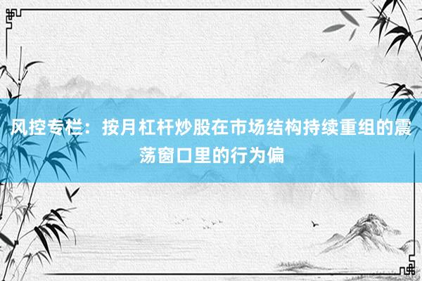 风控专栏：按月杠杆炒股在市场结构持续重组的震荡窗口里的行为偏