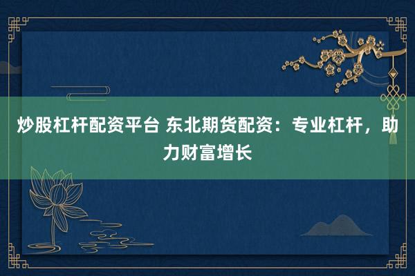 炒股杠杆配资平台 东北期货配资：专业杠杆，助力财富增长